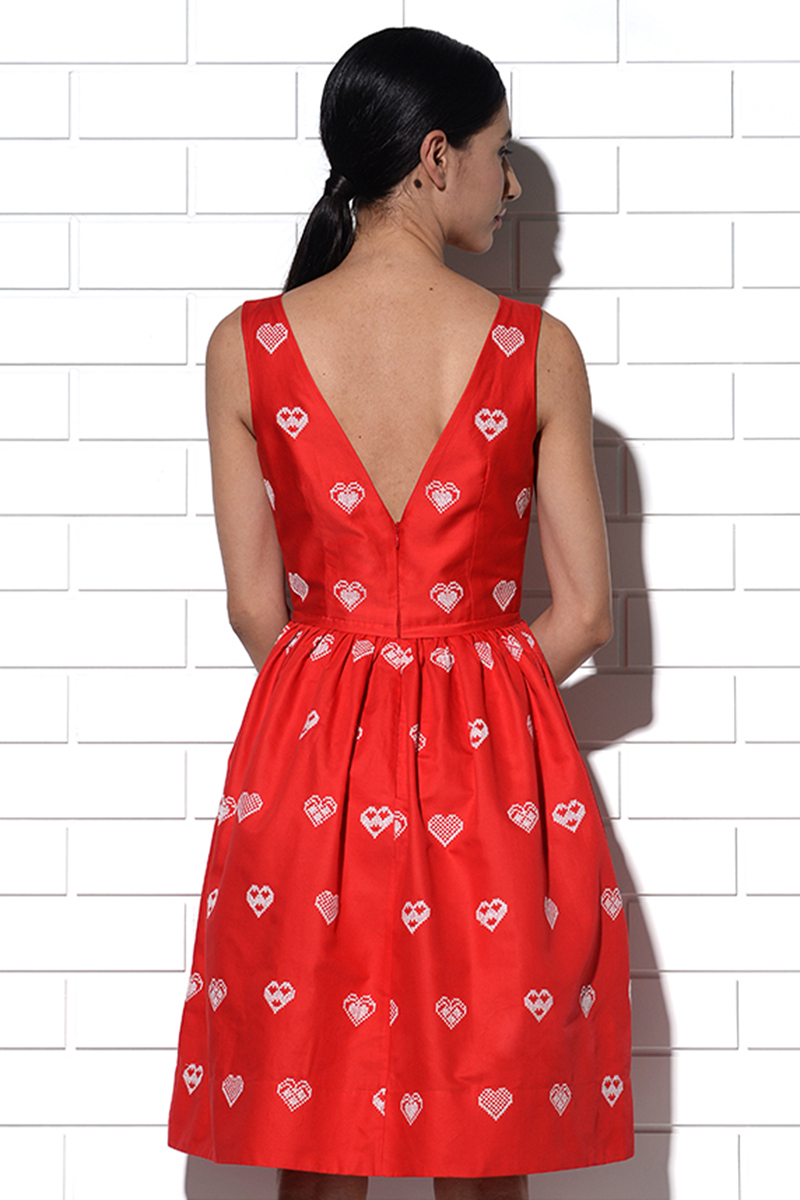 Rhodes red dress with hearts embroidery 
